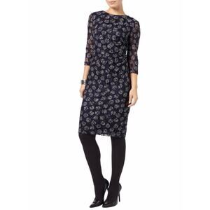$260 Phase Eight Navy Blue White Circle Lace Sheath Dress 8 UK 4 US NEW P301